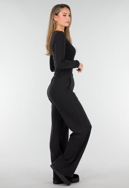 NEW261125 Grijze Stretch Fleece Top met Ronde Hals