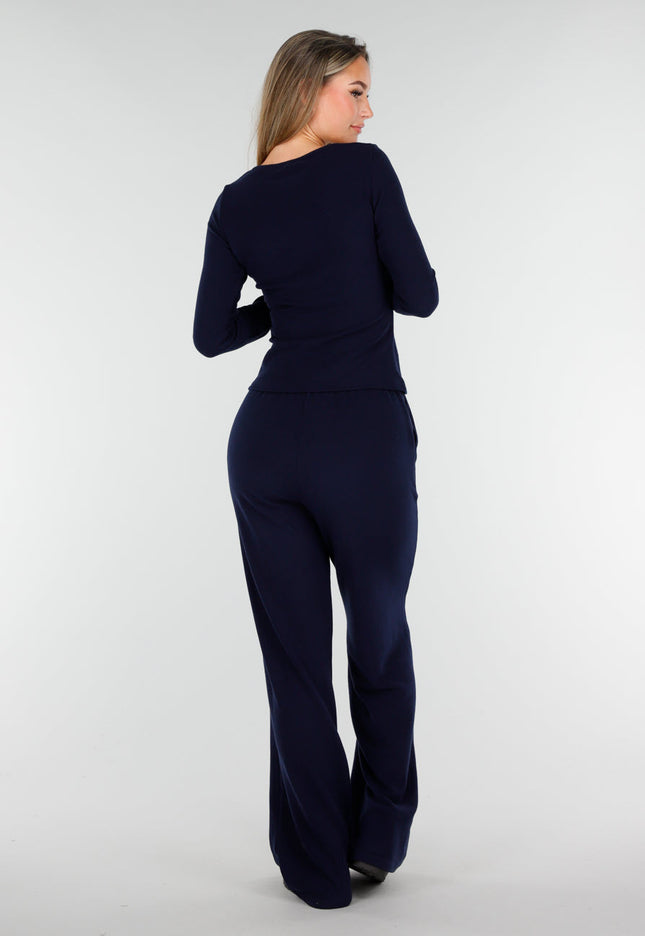 NEW261125 Navy Stretch Fleece Top met Ronde Hals