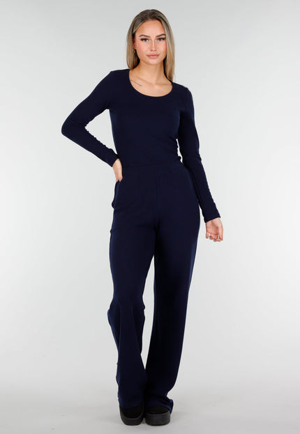 NEW261125 Navy Stretch Fleece Top met Ronde Hals