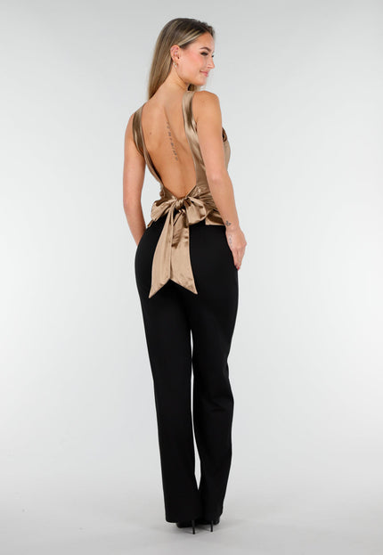 OP=OP.AV.12 Padded Beige Satijnen Top met Strik