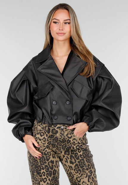 NEW261125 Zwarte Faux Leer Cropped Jas