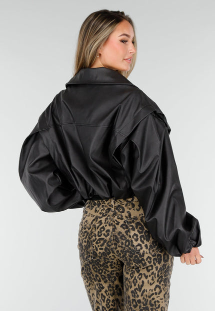 NEW261125 Zwarte Faux Leer Cropped Jas