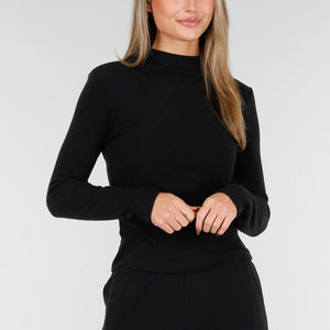 NEW261125 Zwarte Fleece Stretch Top met Col