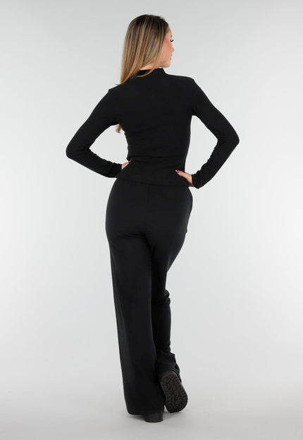 NEW261125 Zwarte Fleece Stretch Top met Col