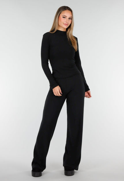 NEW261125 Zwarte Fleece Stretch Top met Col