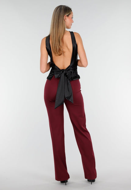 OP=OP.AV.12 Zwarte Stretch Satijnen Top met Pads