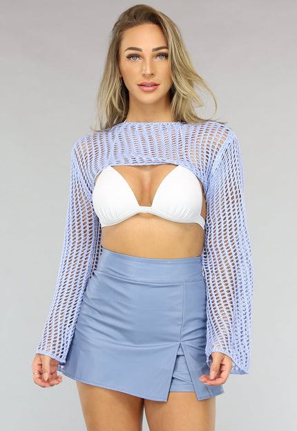 NEW2703 Blauwe Bolero met Wijduitlopende Mouwen