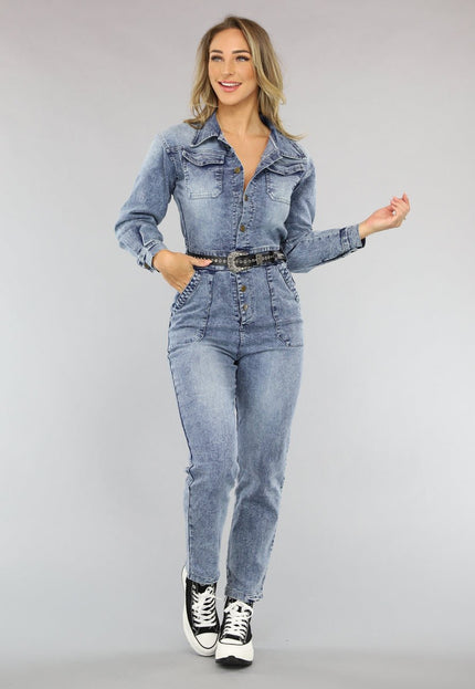 NEW2703 Denim Jumpsuit met Pofmouwen