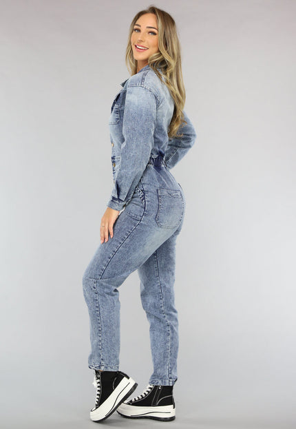 NEW2703 Denim Jumpsuit met Pofmouwen