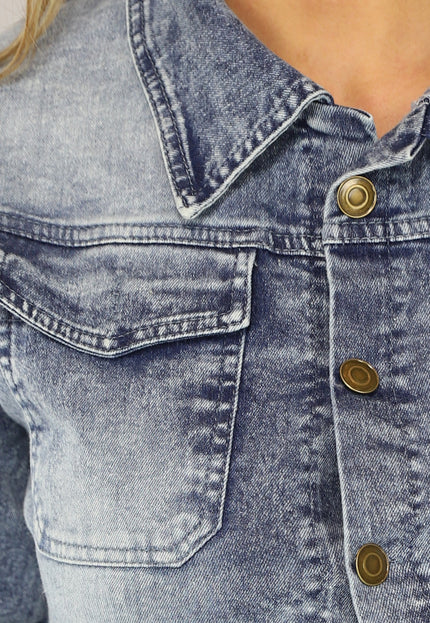 NEW2703 Denim Jumpsuit met Pofmouwen