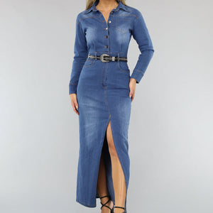 OP=OP.38.NL Denim Maxi jurk met Split