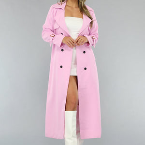 NEW2703 Lange Jas met Ceintuur in Babyroze