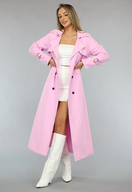 NEW2703 Lange Jas met Ceintuur in Babyroze