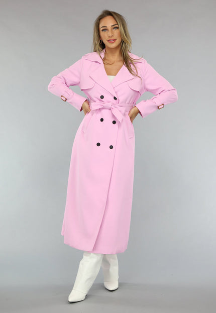 NEW2703 Lange Jas met Ceintuur in Babyroze