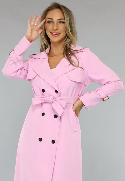NEW2703 Lange Jas met Ceintuur in Babyroze
