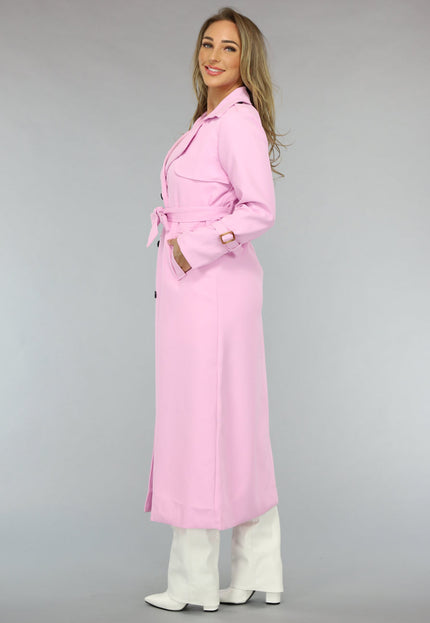 NEW2703 Lange Jas met Ceintuur in Babyroze