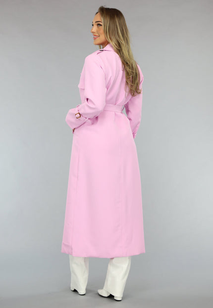 NEW2703 Lange Jas met Ceintuur in Babyroze