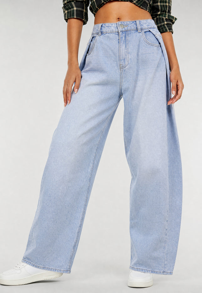NEW270526 Blauwe Balloon Jeans met Plooien