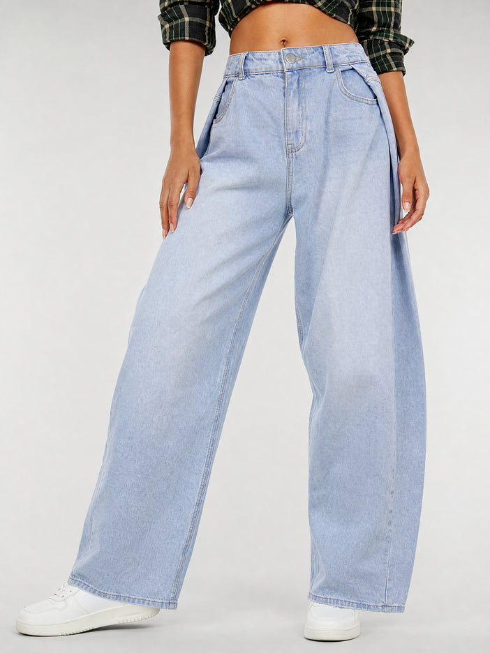 NEW270526 Blauwe Balloon Jeans met Plooien