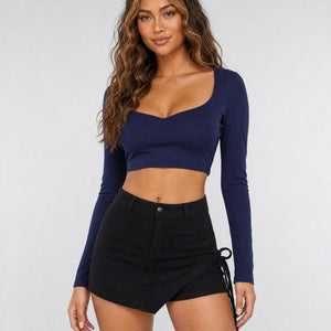 NEW270526 Donkerblauwe Crop Top met Pads