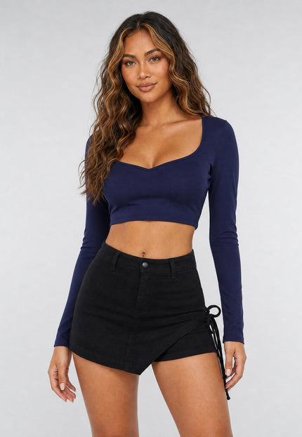 NEW270526 Donkerblauwe Crop Top met Pads