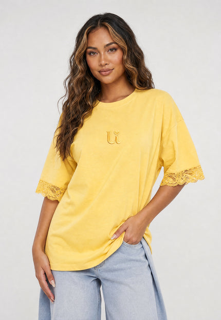 NEW270526 Geel Oversized T-Shirt met Kant