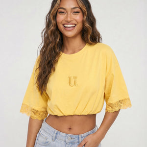 NEW270526 Geel Oversized T-Shirt met Kant