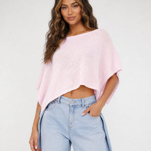 NEW270526 Lichtroze Gebreide Poncho Top