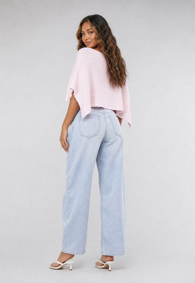 NEW270526 Lichtroze Gebreide Poncho Top