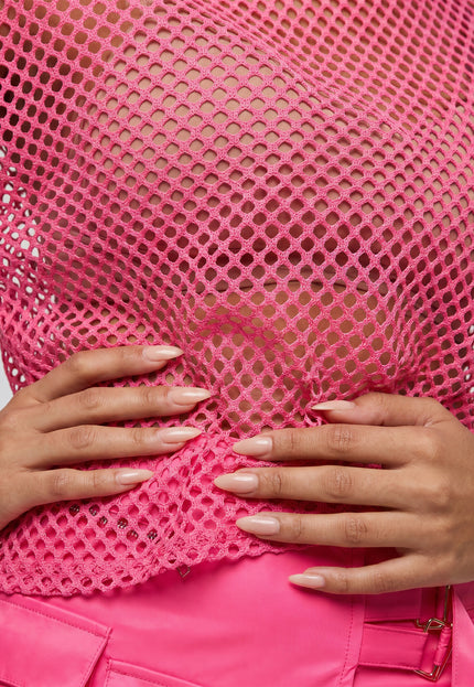 NEW270526 Neonroze Fishnet Top met Korte Mouwen