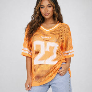 NEW270526 Oranje Gebreid Shirt met Cijferprint