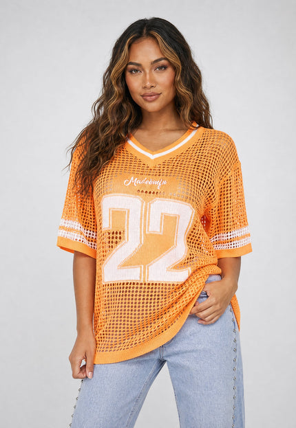 NEW270526 Oranje Gebreid Shirt met Cijferprint