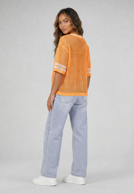 NEW270526 Oranje Gebreid Shirt met Cijferprint