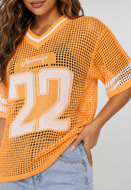 NEW270526 Oranje Gebreid Shirt met Cijferprint