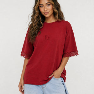 NEW270526 Rood T-Shirt met Kantmouwen