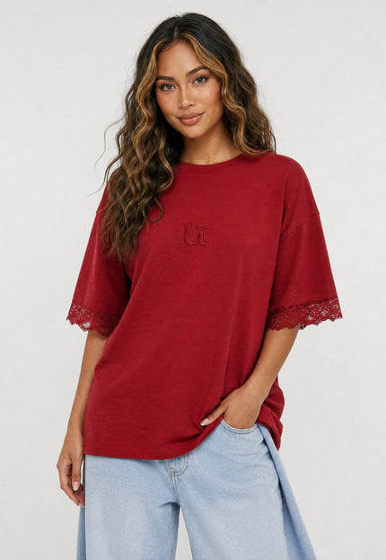 NEW270526 Rood T-Shirt met Kantmouwen