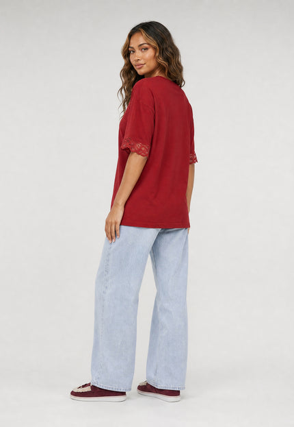 NEW270526 Rood T-Shirt met Kantmouwen