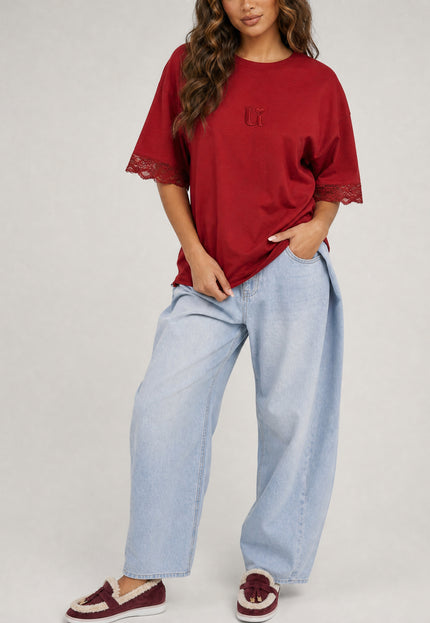 NEW270526 Rood T-Shirt met Kantmouwen