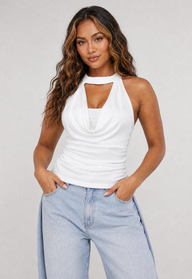 NEW270526 Witte Halter Top met Pads