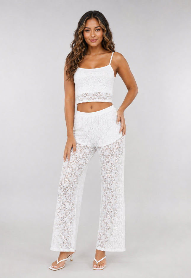 NEW270526 Witte Kanten Co-ord Set met Crop Top