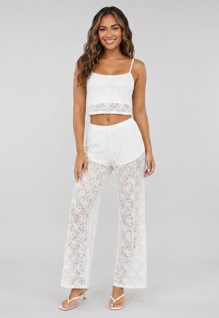 NEW270526 Witte Kanten Co-ord Set met Crop Top