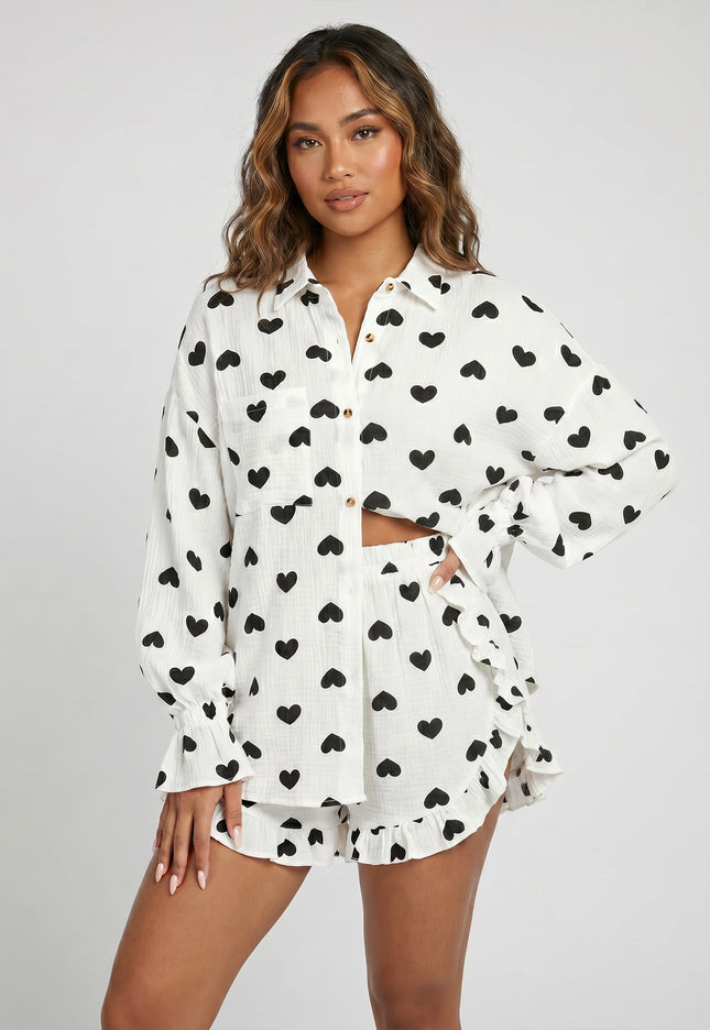 NEW270526 Witte Mousseline Two Piece met Hartjes