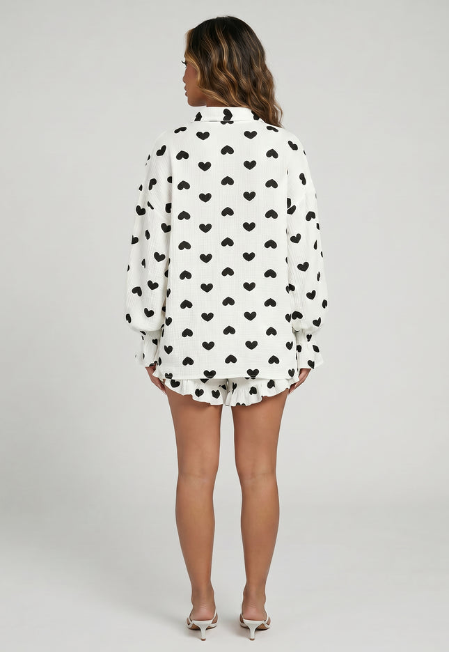 NEW270526 Witte Mousseline Two Piece met Hartjes