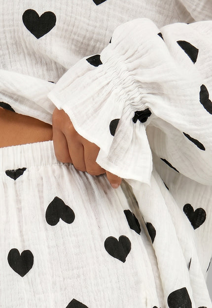 OP=OP.24.NL Witte Mousseline Two Piece met Hartjes