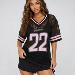 NEW270526 Zwart Gebreid Shirt met Cijferprint