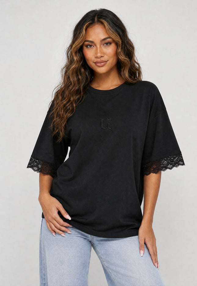 NEW270526 Zwart Oversized T-Shirt met Kant details
