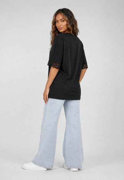 NEW270526 Zwart Oversized T-Shirt met Kant details