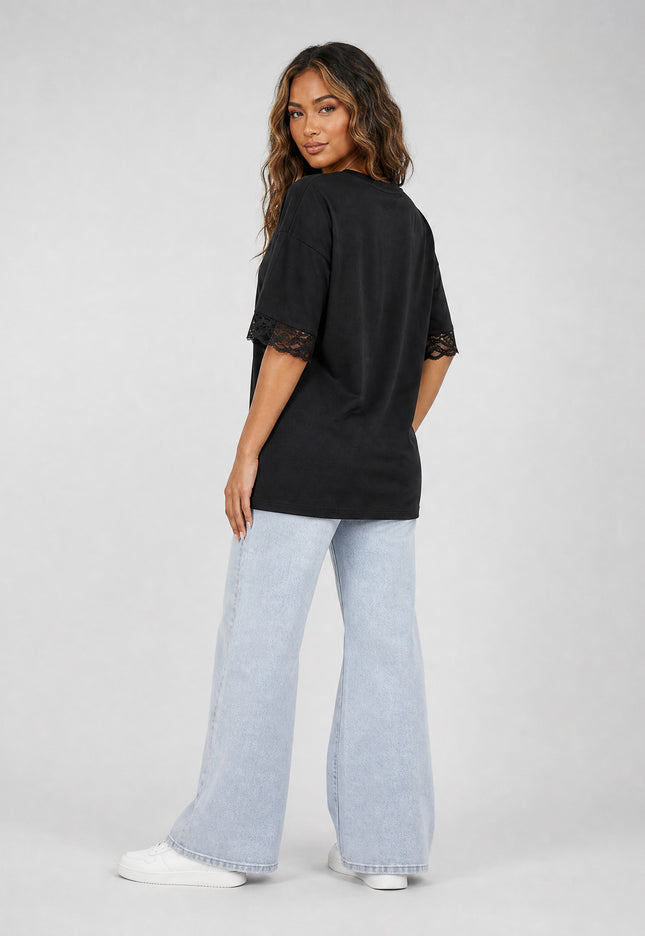 NEW270526 Zwart Oversized T-Shirt met Kant details