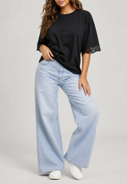 NEW270526 Zwart Oversized T-Shirt met Kant details