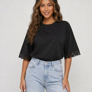 NEW270526 Zwart Oversized T-Shirt met Kant details